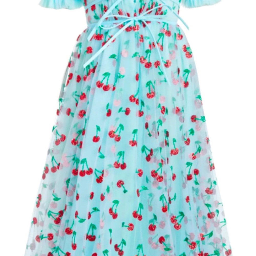 Lirika Matoshi Blue Cherry Midi Dress for Kids